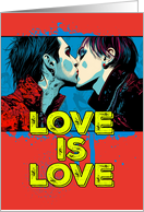 Love is Love Pride LGBTQAI Two Goth Men Kissing card