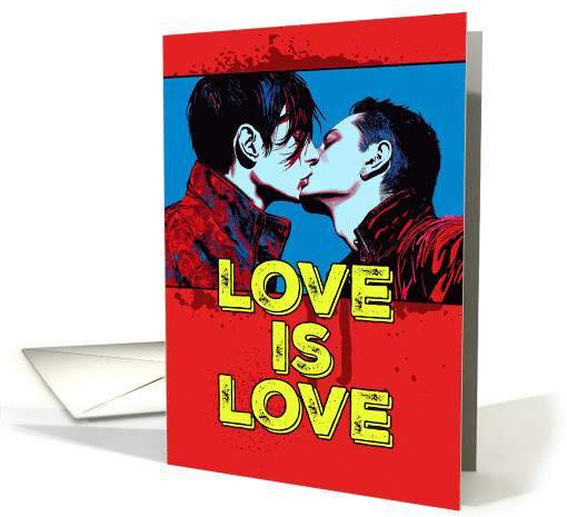 Love is Love Pride LGBTQAI Two Goth Men Kissing card (1770100)