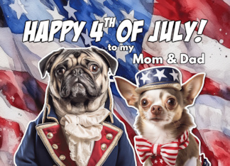 Mom and Dad Happy 4th of July Patriotic Pug and Chihuahua