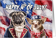 Happy 4th of July Patriotic Pug and Chihuahua card