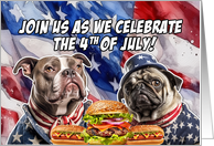 4th of July BBQ Party Invitation Patriotic American Bully and Pug card