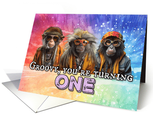 1 Years Old Hippie Birthday Monkey card (1772978)