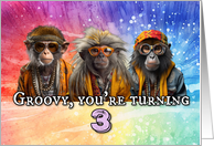 3 Years Old Hippie Birthday Monkey card