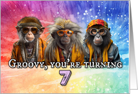 7 Years Old Hippie Birthday Monkey card
