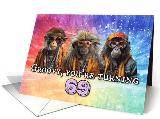 69 Years Old Hippie Birthday Monkey card (1773132)