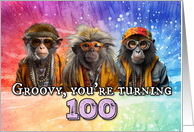 100 Years Old Hippie Birthday Monkey card