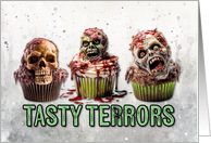 Tasty Terrors Zombie Cupcakes Halloween card