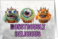 Monstrously Delicious Monster Cupcakes Halloween card