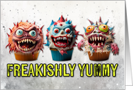 Freakishly Yummy Monster Cupcakes Halloween card