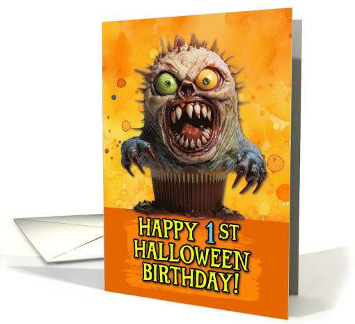 1 Year Old Halloween Birthday Monster Cupcake card (1777308)