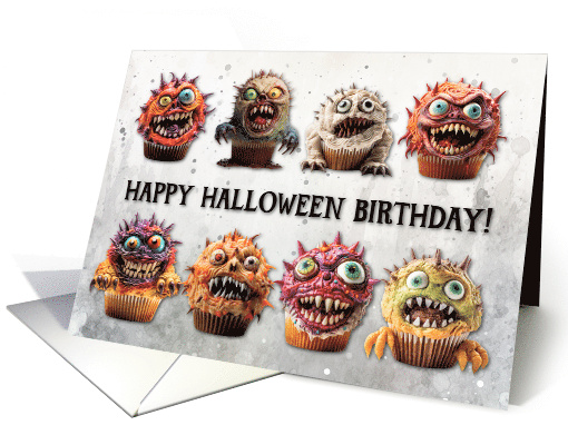 Happy Halloween Birthday Monster Cupcakes card (1777416)