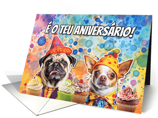 Portuguese Pug and Chihuahua Cupcakes Birthday card (1777842)