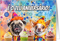 Portuguese Pug and Chihuahua Cupcakes Birthday card