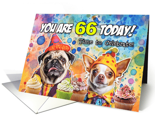 66 Years Old Pug and Chihuahua Cupcakes Birthday card (1778178)