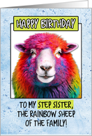 For Step Sister Happy Birthday Rainbow Sheep card
