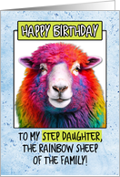 For Step Daughter Happy Birthday Rainbow Sheep card