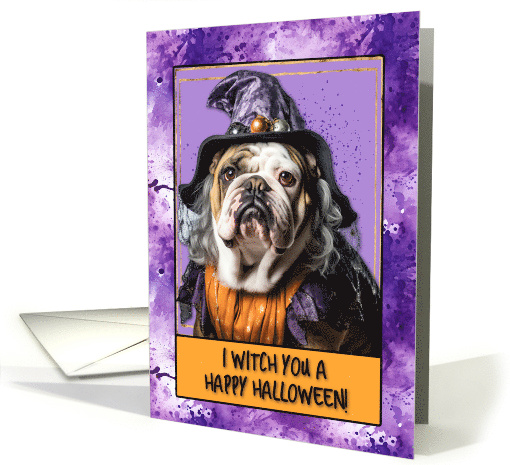 Halloween english Bulldog Witch card (1779112)