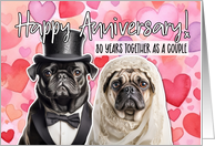 80 Years Wedding Anniversary Pug Bride and Groom card