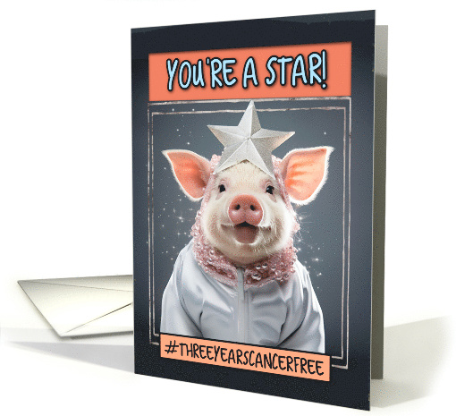 3 Years Cancer Free Cancer Congrats Star Piglet card (1780098)