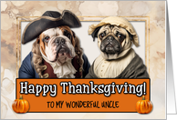 Uncle Thanksgiving Pilgrim Bulldog and Pug couple card