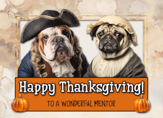 Mentor Thanksgiving Pilgrim Bulldog and Pug couple