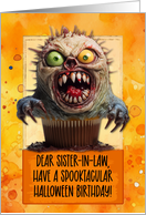 Sister in Law Halloween Birthday Monster Cupcake card
