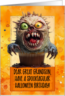 Great Grandson Halloween Birthday Monster Cupcake card