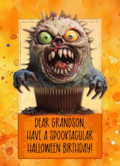 Grandson Halloween Birthday Monster Cupcake