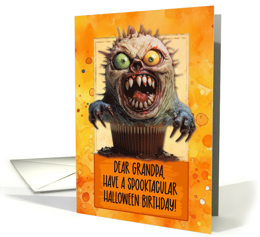Grandpa Halloween Birthday Monster Cupcake card (1781176)