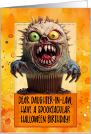 Daughter in Law Halloween Birthday Monster Cupcake card