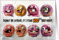 100 Years Old Halloween Birthday Monster Donuts card