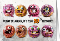 90 Years Old Halloween Birthday Monster Donuts card