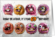 69 Years Old Halloween Birthday Monster Donuts card