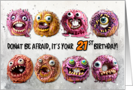 21 Years Old Halloween Birthday Monster Donuts card