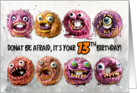 13 Years Old Halloween Birthday Monster Donuts card