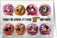 11 Years Old Halloween Birthday Monster Donuts card