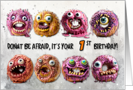 1 Year Old Halloween Birthday Monster Donuts card