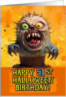 51 Years Old Halloween Birthday Monster Cupcake card
