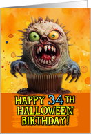 34 Years Old Halloween Birthday Monster Cupcake card