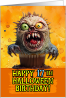 17 Years Old Halloween Birthday Monster Cupcake card