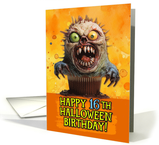 16 Years Old Halloween Birthday Monster Cupcake card (1785954)