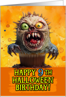 9 Years Old Halloween Birthday Monster Cupcake card