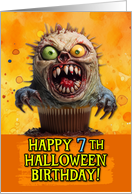 7 Years Old Halloween Birthday Monster Cupcake card