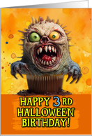 3 Years Old Halloween Birthday Monster Cupcake card