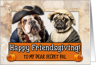 Secret Pal Friendsgiving Pilgrim Bulldog and Pug couple card