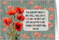 Thank You Friend Red Poppies card