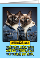 Thank You Friend Siamese Cats in Denim card