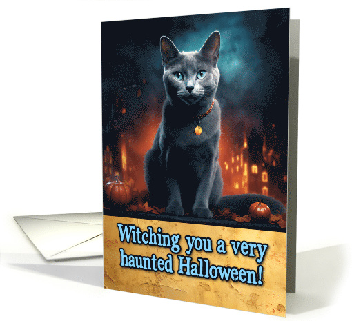 Russian Blue Cat Halloween card (1787614)