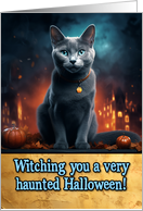 Russian Blue Cat Halloween card