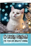 White Cat O Holy Night Christmas card